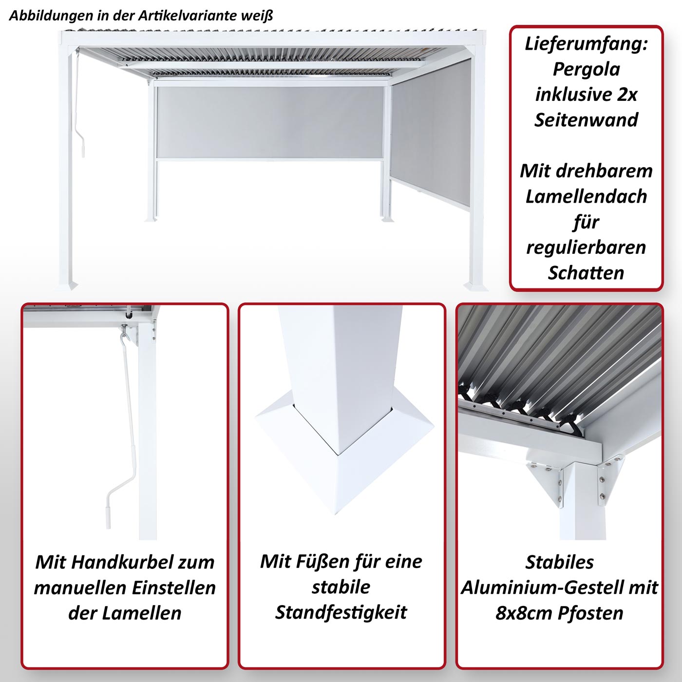 Pergola HWC-L41 mit Seitenwnde Funktionsbild