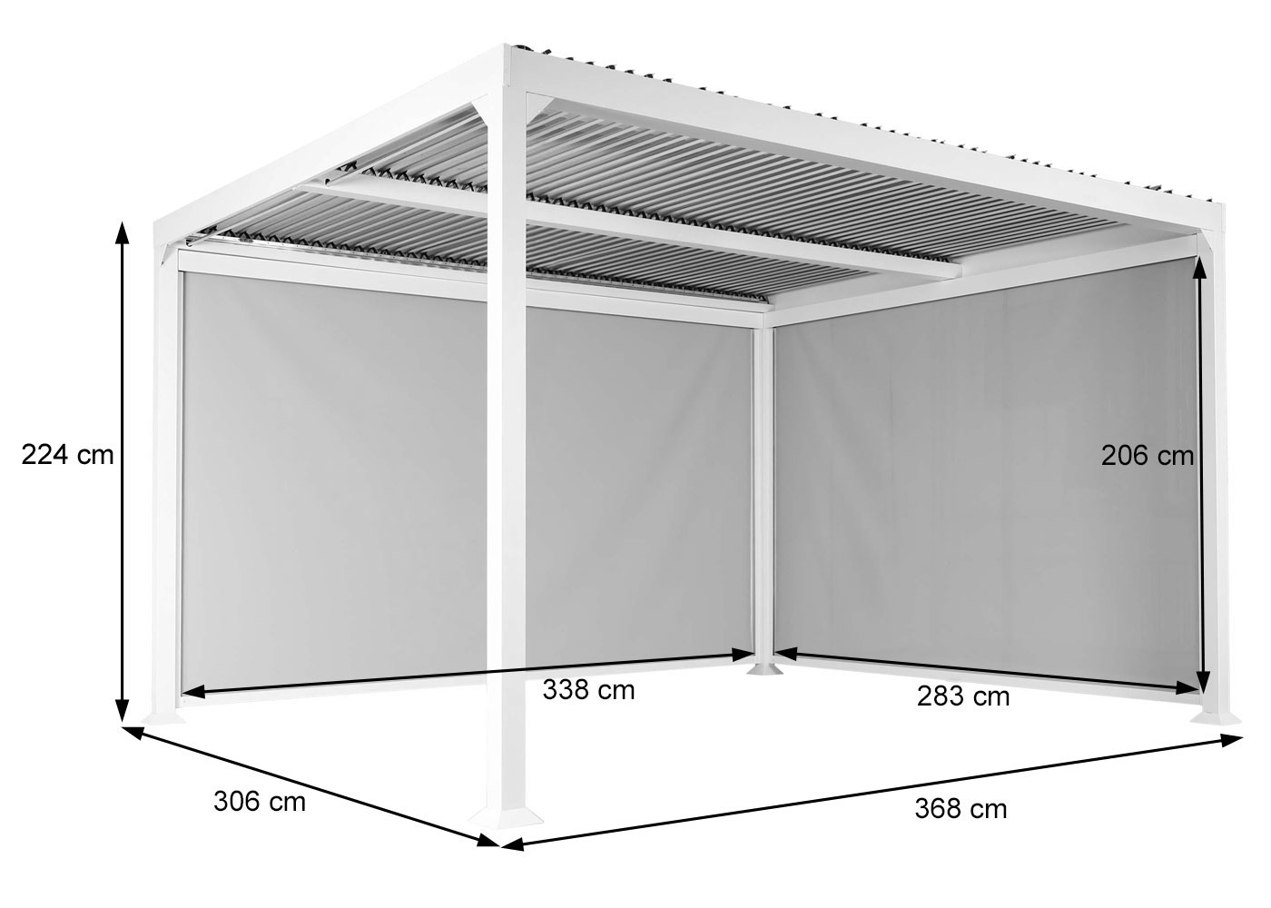 Pergola HWC-L41 mit Seitenwände Bemaßungsbild