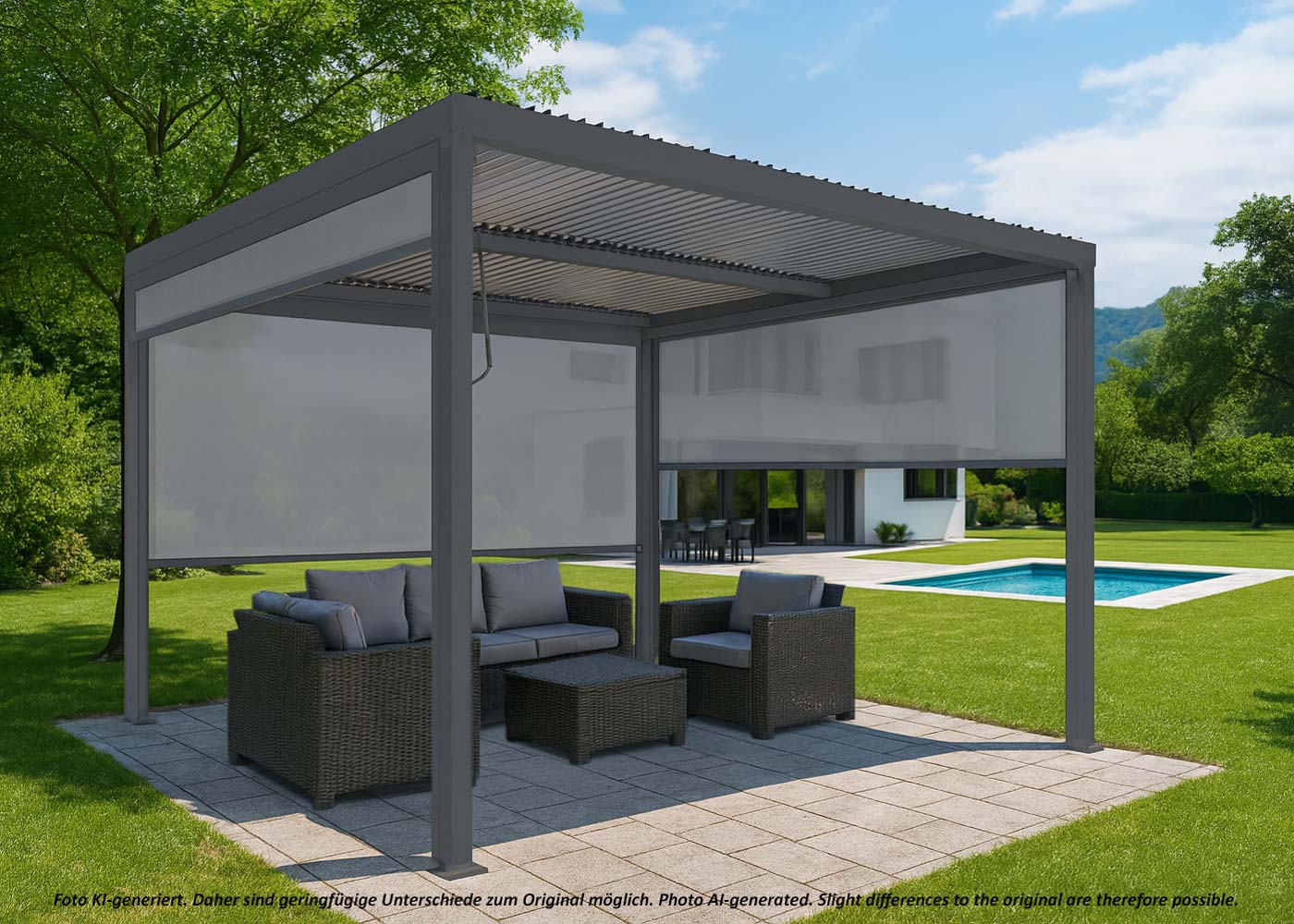 HWC-L41 Pergola anthrazit, Ambientebild im Garten