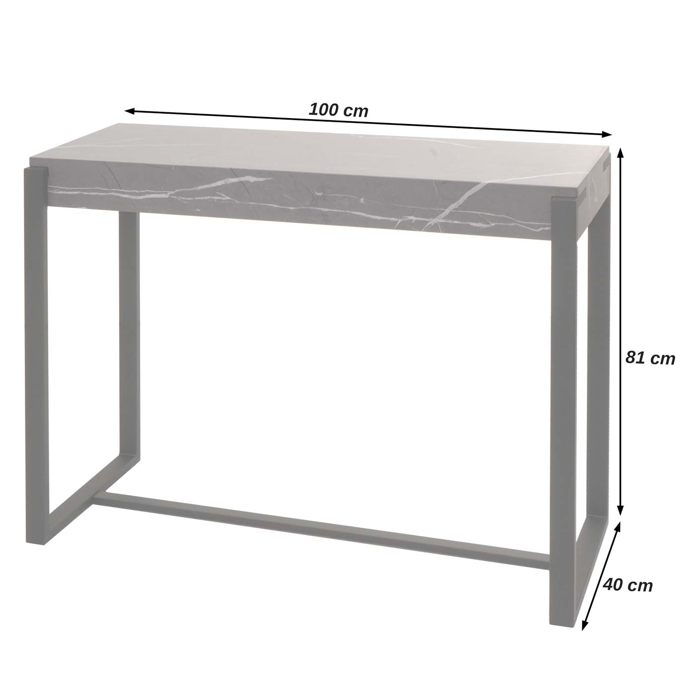 Beistelltisch 81x100x40cm Ablagetisch, Metall HWC-L53, ~ von Arbeitstisch Marmor-Optik grau Konsolentisch Telefontisch Heute-Wohnen